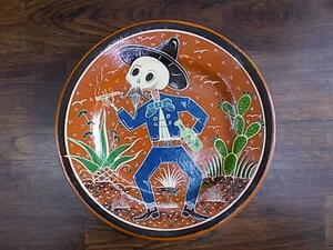 Javier Ramos Lucano作 絵皿 飾り皿 メキシコ トナラ フォークロア Tequila 皿 直径32.5cm ディスプレイ