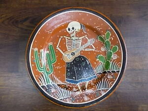 Javier Ramos Lucano作 絵皿 飾り皿 メキシコ トナラ フォークロア Guitarra 皿 直径32.5cm ディスプレイ