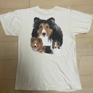 極美品　ビンテージ　90年代　犬　Tシャツ コリー　シェルティ　動物90's USA製 DOG FACE VINTAGE TEE ドッグ フェイス アート プリント