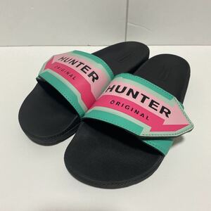 ★送料無料★新品★HUNTER(ハンター)/UK3(約22㎝)/W ADJUSTABLE SLIDE ARROW PRINT/ライトグリーン/シャワーサンダル/プールサンダル