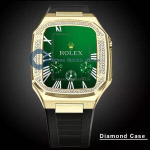 Apple Watch Apple watch 45mm band case frame Golden concept golden concept liking Raver diamond black Gold 