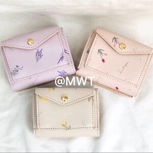 ミニ財布 三つ折り財布 コンパクト チューリップ ミモザ ラベンダー 花柄 新品 韓国 レディース ファッション 財布 ウォレット