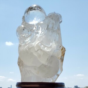 特典付き　大型天然石レインボ－水晶　龍の彫刻 