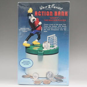  Disney Goofy action Bank savings box soccer Parago-Reiss company 1981 year USA made unopened shield 