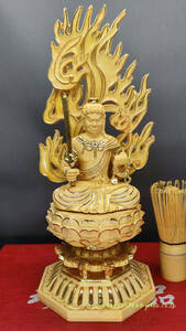 不動明王 仏教工芸品 総檜材 極上彫 木彫仏像 不動明王像 座像 仏教美術 置物 木彫 仏像