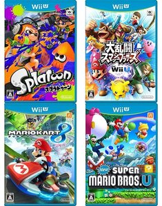 動作品 即納 / Wii U人気ソフト4点セット(スプラトゥーン、スマッシュブラザーズ、マリオカート8、スーパーマリオブラザーズU)