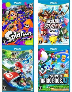 動作品 即納 / Wii U人気ソフト４点セット（スプラトゥーン、スマッシュブラザーズ、マリオカート8、スーパーマリオブラザーズU）