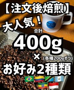 【匿名配送】自家焙煎コーヒー豆　珈琲豆　お好み2種類　400g 約40杯分