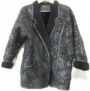  mouton original leather jacket coat black floral print flower pattern botanikaru pattern boa jacket 