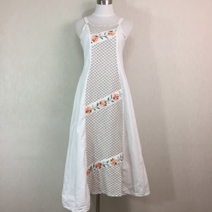 M244▼エスニック調 花柄刺繍肩ひもワンピースCOTTON風◆M位