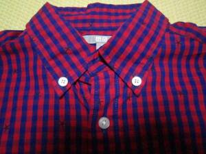 Q57美品★UNIQLO（ユニクロ）★ボタンダウン星柄半袖チェックシャツ/sizeS