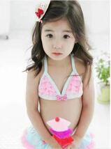 100cm新品子供水着 女の子ビキニ水着 キッズ可愛い 水着 ブルー女の子水着ビキニ セパレート水着 子供 水着 キッズ水着ブルー_画像2