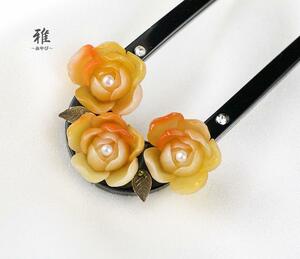 [.] kind color.o0 beautiful . flower .book@ pearl ornamental hairpin yellow orange 