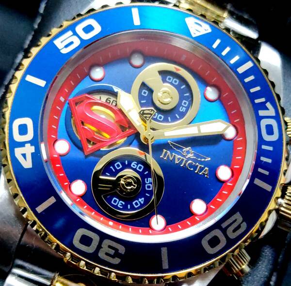 【新品】$995 INVICTA インビクタ 高級腕時計 DC SUPER MAN スーパーマン ゴールド×シルバー クロノグラフ 希少 デットストック！