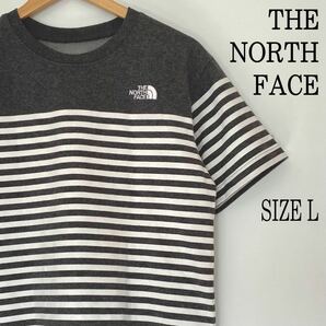 THE NORTH FACE ノースフェイス 半袖 ボーダー Tシャツ グレー L