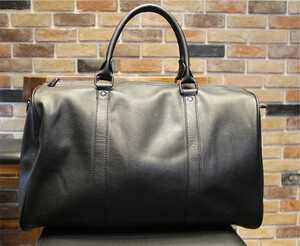 メンズ 出張バッグ　旅行鞄　カジュアル 高級PU本革バック 合成皮　カジュアル　出張ビジネスバッグ　ブラック 7704B43 黒