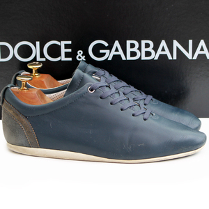 ドルチェ&ガッバーナ DOLCE&GABBANA★ローカットスニーカー 7.5=26.5 レザースニーカー ネイビー メンズ CS0972 q-488