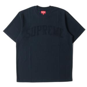 新品 Supreme シュプリーム Tシャツ シェニール アーチロゴ クルーネックTシャツ Chenille Arc Logo S/S Top 19AW ネイビー 紺 S