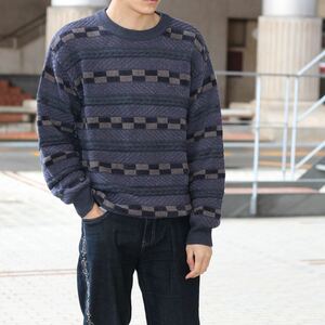 RETRO VINTAGE PATTERNED ALL OVER WOOL KNIT/アメリカ古着総柄ウールニット
