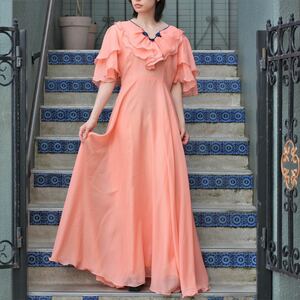 *SPECIAL ITEM* EU VINTAGE FRILL DESIGN LONG DRESS ONE PIECE/ヨーロッパ古着フリルデザインロングドレスワンピース