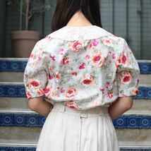 RETRO VINTAGE LACE COLLAR FLOWER PATTERNED BLOUSE/レトロ古着レースカラー花柄ブラウス_画像3