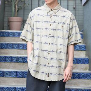 USA VINTAGE WOOL RICH FISH PATTERNED HALF SLEEVE DESIGN SHIRT/アメリカ古着ウールリッチ半袖魚柄デザインシャツ