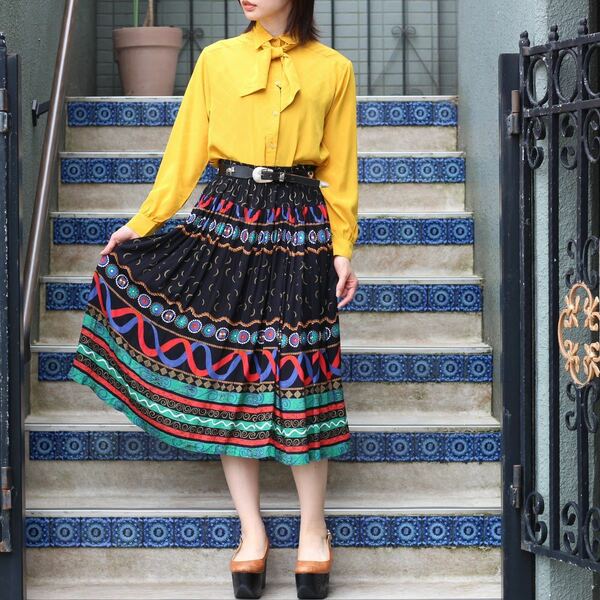 USA VINTAGE ETHNIC PATTERNED LONG SKIRT/アメリカ古着エスニックデザインロングスカート