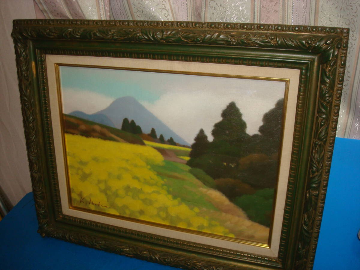Oil painting, No. 8, Rape blossoms and Mt. Kaimon by Koichi Ikebe, PH66, Painting, Oil painting, Nature, Landscape painting