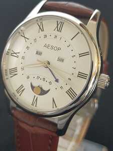  discount .. beautiful ./ uselessness ... dropping . adult dress watch!![ full specifications model!! new goods last 1 point ]AESOP month / day of the week / date display ① white face / tea leather 