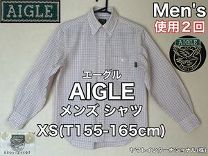 超美品 AIGLE(エーグル)メンズ シャツ XS(T155-165cm)使用２回 ホワイト チェック 長袖 アウトドア ヤマトインターナショナル(株)