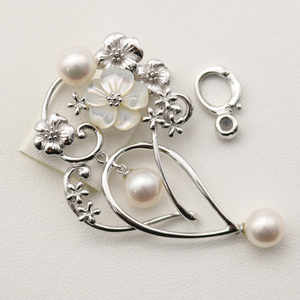  pearl pearl brooch Akoya pearl 7.5mm-8mm white color silver brooch pendant ... pearl Ise city ..6 month birthstone 13346