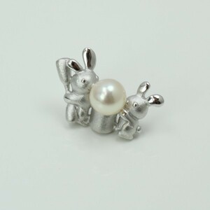 真珠 タイピン パール ブローチ タイタック アコヤ真珠 7mm-7.5mm ホワイトカラー 動物シリーズ ウサギ 13967