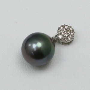  pearl pearl pendant Black Butterfly pearl pendant black pearl 11mm-12mm K18WG diamond black green color black pearl 13281