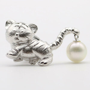  pearl brooch tie tack ... pearl 7mm-7.5mm white color animal series tiger 13968