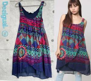 美品 定価14,900円 Desigual デシグアル VEST_MAGIC 総柄デザイン ノースリーブ ワンピース チュニック size 36 スペイン製 72V2EW0