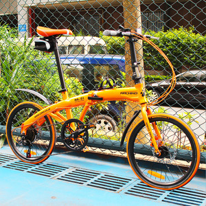 ハチコ HACHIKO 20インチ折りたたみ自転車 アルミ SHIMANO シマノ7段 変速 前後Dブレーキ folding bike フェンダー付き オレンジ おしゃれ