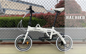 HACHIKO 14インチ 折りたたみ自転車 アルミ SHIMANO シマノ6段 folding bike 変速 前後フェンダー付き 白 180CM100KGの大人でも乗れます