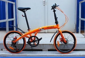 ハチコ HACHIKO 20インチ 折りたたみ自転車 高炭素鋼 SHIMANO シマノ7段 変速 前後Dブレーキ folding bike フェンダー付き オレンジ