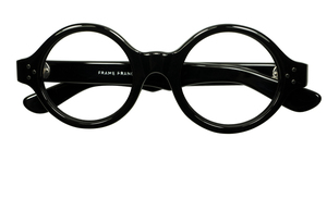 ありそうで本当にない3ドットの黒丸1950-60sフランス製 デッドFRAME FRANCE フレーム フランス 3DOT 正円BLACKラウンド 丸眼鏡 44/22実寸　