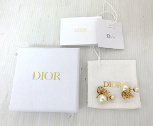 ★1円～!! 美品!! Dior ディオール TRIBALES レジンパール ピアス クリスタル ゴールドカラー