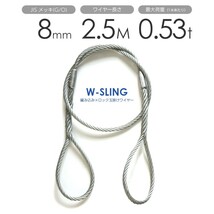 ダブルスリング Φ8mmｘ2.5m ヒゲなし 玉掛けワイヤーロープ メッキ 1本_画像1