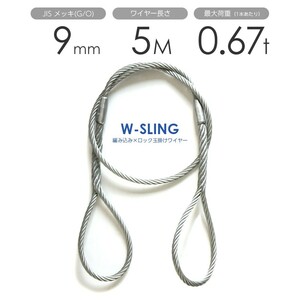 ダブルスリング Φ9mmｘ5m ヒゲなし 玉掛けワイヤーロープ メッキ 1本