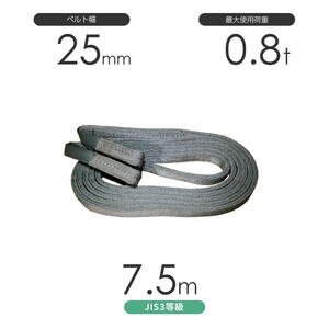 国産ポリエステルスリング AYスリング 両端アイ形（E型）幅25mm×7.5m 使用荷重:0.8t 灰色 ベルトスリング