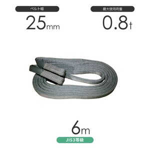 国産ポリエステルスリング AYスリング 両端アイ形（E型）幅25mm×6m 使用荷重:0.8t 灰色 ベルトスリング