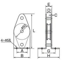 【ひめじや】固定ブロック 縦型 1車 50mm 鉄(ユニクロメッキ) K50-1 使用ロープ径~φ8 滑車_画像2