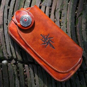 長財布 メンズ ハンドメイド 本革 高級牛革使用 サドルレザー バイカーズ ライダース ウォレット ブラウン R4