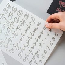 描画テンプレート 8枚セット アルファベット 数字 DIY ステンシルシート テンプレート 絵描き道具 絵図 型 スクラップブッキ_画像6