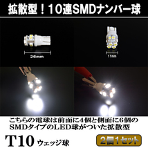 ステップワゴン RG1 RG3 RK1 RK5 RP1 RP3 拡散型 LED ナンバー球 T10ウェッジ 10連SMD ライセンス球 カスタム パーツ ナンバー灯 2個セット_画像2