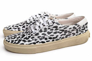 YVES SAINT LAURENT サンローラン ローカットスニーカー SKATE LACE UP SNEAKER IN Lipstick White And Black Babycat Printed Leather PAR