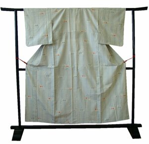 時代屋 単衣美品！裄62.5ｃｍ S寸 着物通 生紬 着尺 正絹 仕立上り 146ｃｍ～152ｃｍ TT099